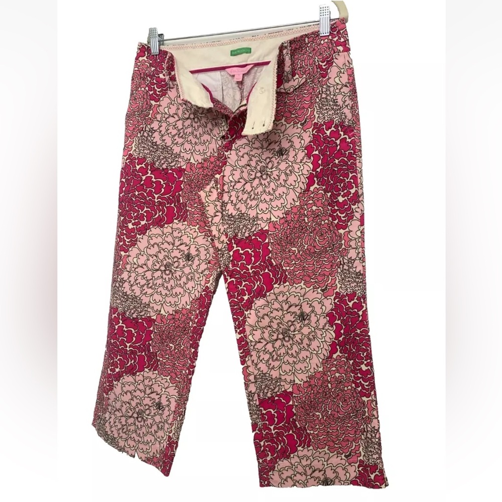 Lilly Pulitzer Corduroy Pants Cropped Capri Pink Floral Palm Beach Fit Size-8